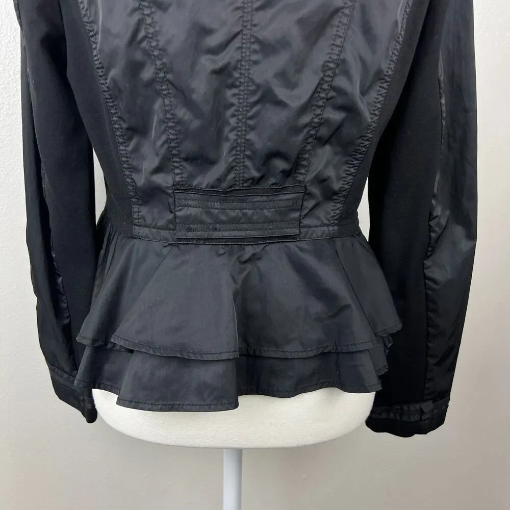White House Black Market Blazer Women 8 Black Zip Long Sleeve Jacket Mixed Media